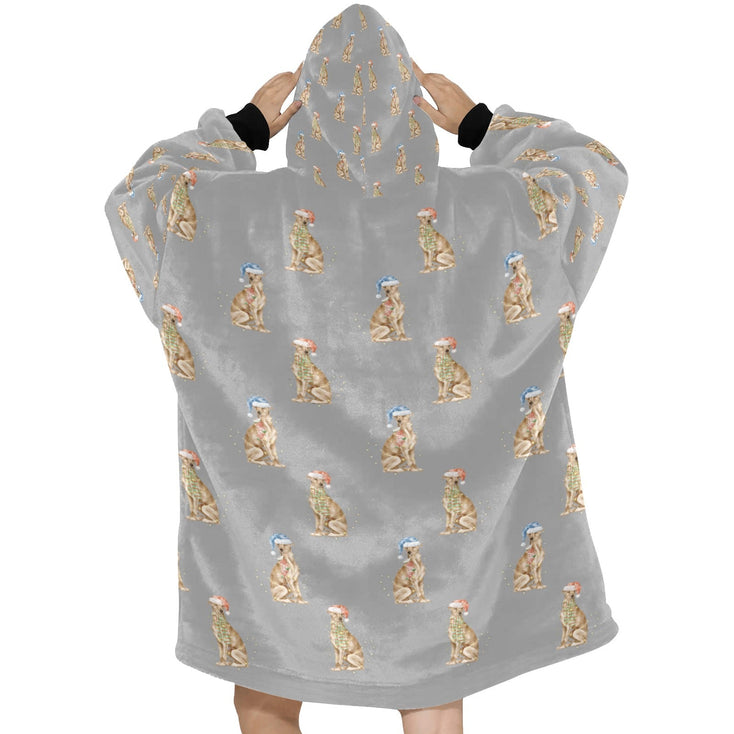 Watercolor Red Whippets Christmas Blanket Hoodie-Blanket-Apparel, Blanket Hoodie, Blankets, Dog Mom Gifts, Greyhound, Whippet-36