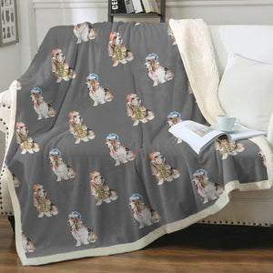 Watercolor Red White Basset Hounds Christmas Blanket - 8 Colors-Blanket-Basset Hound, Bedding, Blankets, Home Decor-10