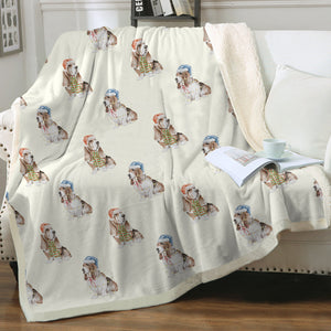 Watercolor Red White Basset Hounds Christmas Blanket - 8 Colors-Blanket-Basset Hound, Bedding, Blankets, Home Decor-12