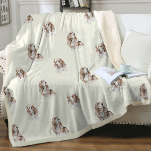 Watercolor Red White Basset Hounds Fleece Blanket - 8 Colors-Blanket-Basset Hound, Bedding, Blankets, Home Decor-5