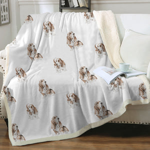 Watercolor Red White Basset Hounds Fleece Blanket - 8 Colors-Blanket-Basset Hound, Bedding, Blankets, Home Decor-6