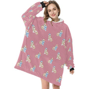 Watercolor Red White English Bulldogs Christmas Blanket Hoodie-Blanket-Apparel, Blanket Hoodie, Blankets, Christmas, Dog Mom Gifts, English Bulldog-11