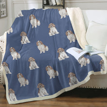 Load image into Gallery viewer, Watercolor Red White Springer Spaniels Fleece Blanket - 8 Colors-Blanket-Bedding, Blankets, English Springer Spaniel, Home Decor-Cornflower Blue-Single-17
