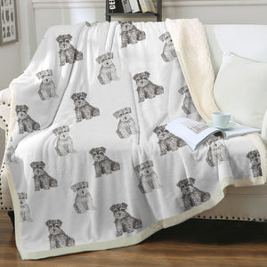 Watercolor Reverie Schnauzer Puppies Sherpa Fleece Blanket - 8 Colors-Blanket-Bedding, Blankets, Home Decor, Schnauzer-3