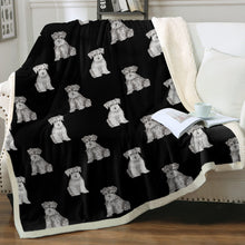 Load image into Gallery viewer, Watercolor Reverie Schnauzer Puppies Sherpa Fleece Blanket - 8 Colors-Blanket-Bedding, Blankets, Home Decor, Schnauzer-Midnight Black-Single-22