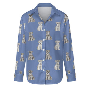 Watercolor Reverie Schnauzer Puppies Women's Shirt-Apparel-Apparel, Dog Mom Gifts, Schnauzer, Shirt-S-Slate Blue-26