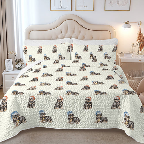 Watercolor Rottweiler Puppies Christmas Quilted Bedding Set-Bedding-Bedding,Blankets,Christmas,Home Decor-7