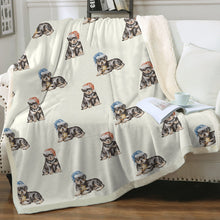 Load image into Gallery viewer, Watercolor Rottweiler Puppies Christmas Sherpa Fleece Blanket - 8 Colors-Blanket-Bedding, Blankets, Christmas, Home Decor, Rottweiler-Ivory Cream-Single-15