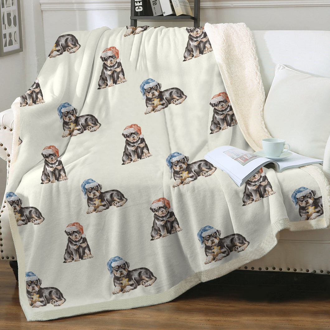 Watercolor Rottweiler Puppies Christmas Sherpa Fleece Blanket - 8 Colors-Blanket-Bedding, Blankets, Christmas, Home Decor, Rottweiler-Ivory Cream-Single-15