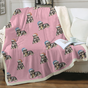 Watercolor Rottweiler Puppies Christmas Sherpa Fleece Blanket - 8 Colors-Blanket-Bedding, Blankets, Christmas, Home Decor, Rottweiler-Soft Pink-Single-2