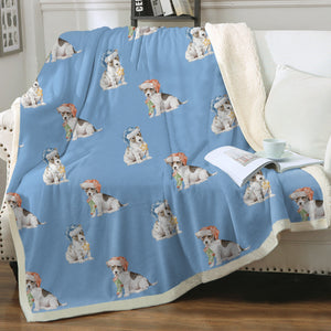 Watercolor Russell Terrier Puppies Christmas Fleece Blanket - 8 Colors-Blanket-Bedding, Blankets, Christmas, Home Decor, Jack Russell Terrier-4