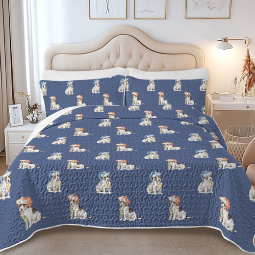 Watercolor Russell Terrier Puppies Christmas Quilted Bedding Set-Bedding-Bedding,Blankets,Christmas,Home Decor-7
