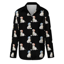 Load image into Gallery viewer, Watercolor Russell Terrier Puppies Christmas Women&#39;s Shirt-Apparel-Apparel, Christmas, Dog Mom Gifts, Jack Russell Terrier, Shirt-Midnight Black-S-11