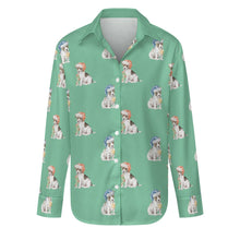 Load image into Gallery viewer, Watercolor Russell Terrier Puppies Christmas Women&#39;s Shirt-Apparel-Apparel, Christmas, Dog Mom Gifts, Jack Russell Terrier, Shirt-Mint Green-S-29