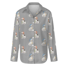 Load image into Gallery viewer, Watercolor Russell Terrier Puppies Christmas Women&#39;s Shirt-Apparel-Apparel, Christmas, Dog Mom Gifts, Jack Russell Terrier, Shirt-Parisian Gray-S-35