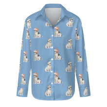 Load image into Gallery viewer, Watercolor Russell Terrier Puppies Christmas Women&#39;s Shirt-Apparel-Apparel, Christmas, Dog Mom Gifts, Jack Russell Terrier, Shirt-Sky Blue-S-23