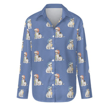 Load image into Gallery viewer, Watercolor Russell Terrier Puppies Christmas Women&#39;s Shirt-Apparel-Apparel, Christmas, Dog Mom Gifts, Jack Russell Terrier, Shirt-Slate Blue-S-26