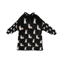 Load image into Gallery viewer, Watercolor Sable and White Corgis Blanket Hoodie-Blanket-Apparel, Blanket Hoodie, Blankets, Corgi, Dog Mom Gifts-Midnight Black-ONE SIZE-8