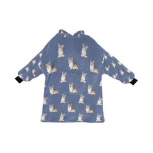 Load image into Gallery viewer, Watercolor Sable and White Corgis Blanket Hoodie-Blanket-Apparel, Blanket Hoodie, Blankets, Corgi, Dog Mom Gifts-Slate Blue-ONE SIZE-23