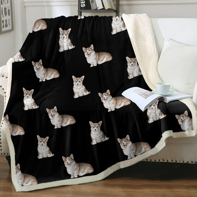 Watercolor Sable and White Corgis Fleece Blanket - 8 Colors-Blanket-Bedding, Blankets, Corgi, Home Decor-7