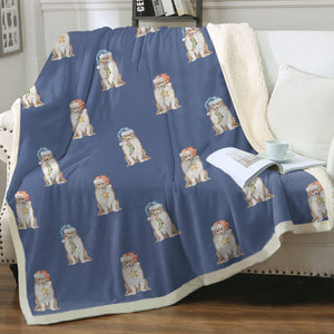 Watercolor Sable White Shelties Collies Christmas Blanket - 8 Colors-Blanket-Bedding, Blankets, Christmas, Home Decor, Rough Collie, Shetland Sheepdog-6