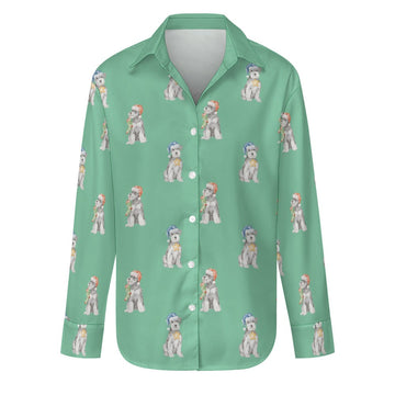 Watercolor Salt Pepper Schnauzer Christmas Women's Shirt-Apparel-Apparel, Christmas, Dog Mom Gifts, Schnauzer, Shirt-Mint Green-S-29