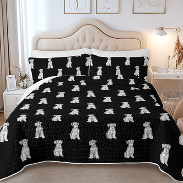Watercolor Salt Pepper Schnauzers Quilted Bedding Set-Bedding-Bedding,Blankets,Christmas,Home Decor-10