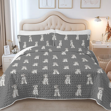 Watercolor Salt Pepper Schnauzers Quilted Bedding Set-Bedding-Bedding,Blankets,Christmas,Home Decor-14