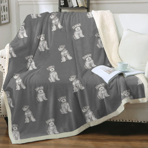 Watercolor Salt Pepper Schnauzers Sherpa Fleece Blanket - 8 Colors-Blanket-Bedding, Blankets, Home Decor, Schnauzer-2