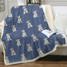Load image into Gallery viewer, Watercolor Salt Pepper Schnauzers Sherpa Fleece Blanket - 8 Colors-Blanket-Bedding, Blankets, Home Decor, Schnauzer-Cornflower Blue-Single-22