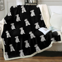 Load image into Gallery viewer, Watercolor Salt Pepper Schnauzers Sherpa Fleece Blanket - 8 Colors-Blanket-Bedding, Blankets, Home Decor, Schnauzer-Midnight Black-Single-15