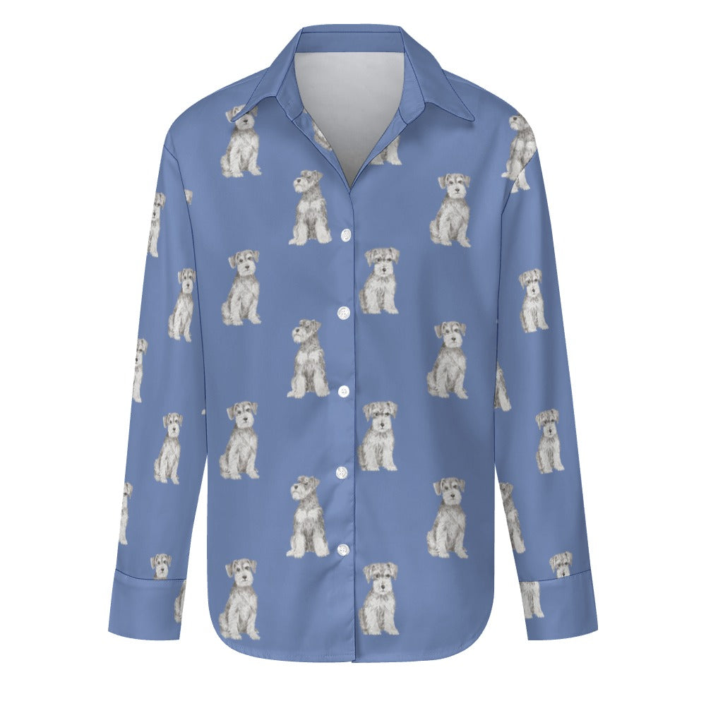 Watercolor Salt Pepper Schnauzers Women's Shirt-Apparel-Apparel, Dog Mom Gifts, Schnauzer, Shirt-S-Slate Blue-25