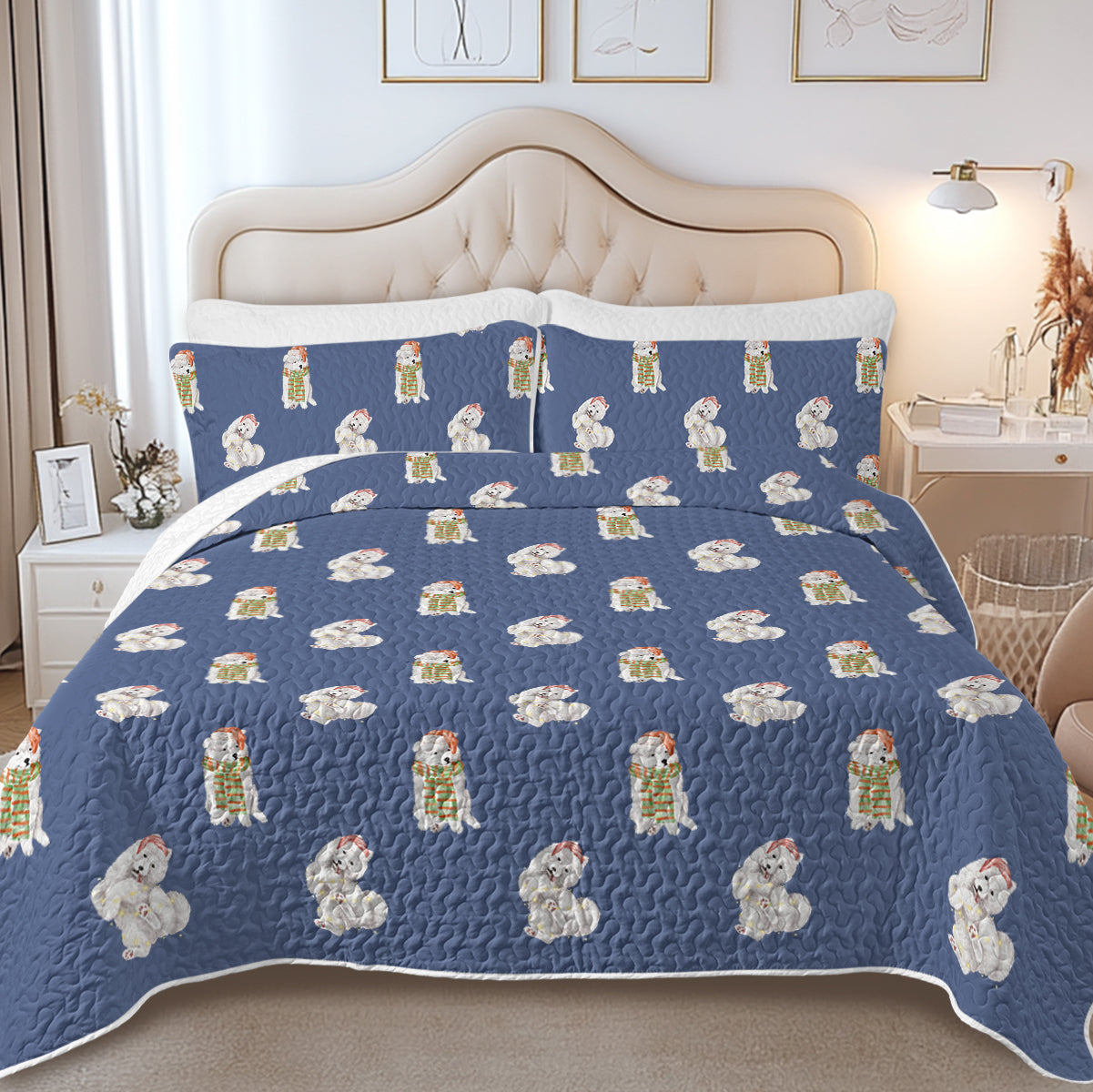 Watercolor Samoyed Puppies Christmas Quilted Bedding Set 10