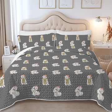 Watercolor Samoyed Puppies Christmas Quilted Bedding Set-Bedding-Bedding,Blankets,Christmas,Home Decor-14
