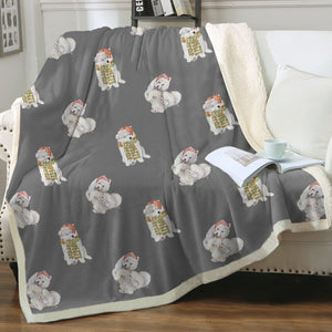 Watercolor Samoyed Puppies Christmas Sherpa Fleece Blanket - 8 Colors-Blanket-Bedding, Blankets, Christmas, Home Decor, Samoyed-Parisian Gray-Single-21