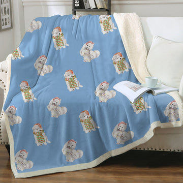 Watercolor Samoyed Puppies Christmas Sherpa Fleece Blanket 8 Colors 360x
