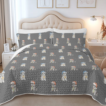 Watercolor Schnauzer Puppies Christmas Quilted Bedding Set-Bedding-Bedding,Blankets,Christmas,Home Decor-14