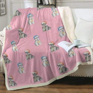 Watercolor Schnauzer Puppies Christmas Sherpa Fleece Blanket - 8 Colors-Blanket-Bedding, Blankets, Christmas, Home Decor, Schnauzer-16