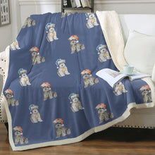 Load image into Gallery viewer, Watercolor Schnauzer Puppies Christmas Sherpa Fleece Blanket - 8 Colors-Blanket-Bedding, Blankets, Christmas, Home Decor, Schnauzer-Cornflower Blue-Single-19