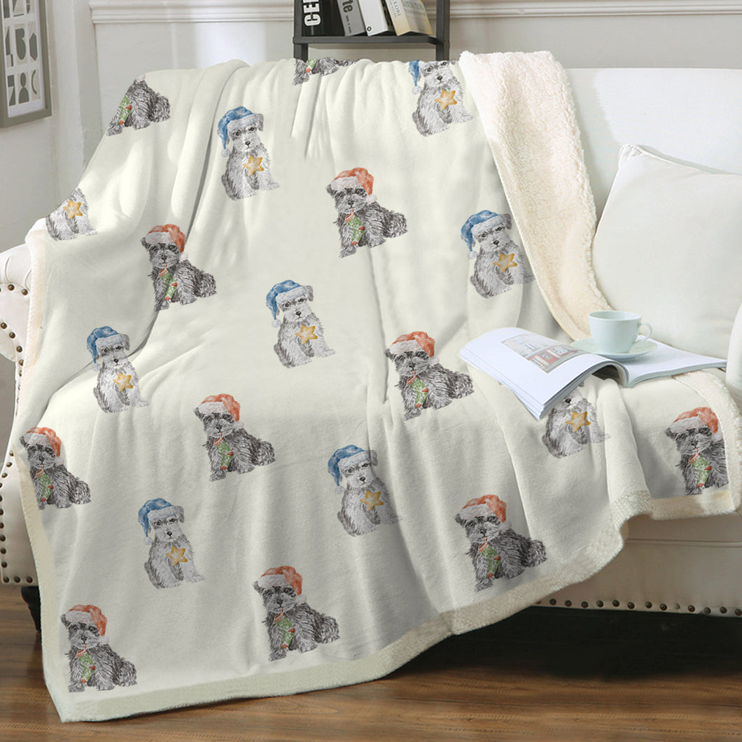 Watercolor Schnauzer Puppies Christmas Sherpa Fleece Blanket - 8 Colors-Blanket-Bedding, Blankets, Christmas, Home Decor, Schnauzer-Ivory Cream-Single-15