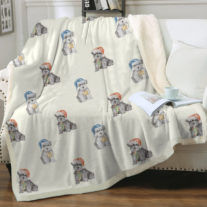 Watercolor Schnauzer Puppies Christmas Sherpa Fleece Blanket - 8 Colors-Blanket-Bedding, Blankets, Christmas, Home Decor, Schnauzer-1