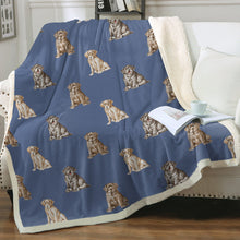 Load image into Gallery viewer, Watercolor Serenade Labrador Puppies Sherpa Fleece Blanket - 8 Colors-Blanket-Bedding, Black Labrador, Blankets, Chocolate Labrador, Home Decor, Labrador-Cornflower Blue-Single-19