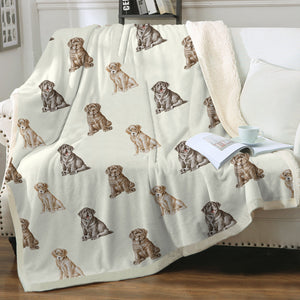 Watercolor Serenade Labrador Puppies Sherpa Fleece Blanket - 8 Colors-Blanket-Bedding, Black Labrador, Blankets, Chocolate Labrador, Home Decor, Labrador-Ivory Cream-Single-15