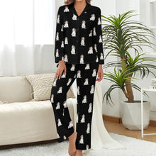 Load image into Gallery viewer, Watercolor Serenade Tricolor King Charles Spaniels Pajamas Set for Women-Pajamas-Apparel, Cavalier King Charles Spaniel, Dog Mom Gifts, Pajamas-S-Midnight Black-9