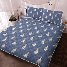 Load image into Gallery viewer, Watercolor Serenade Tricolor King Charles Spaniels Quilted Bedding Set-Bedding-Bedding, Blankets, Cavalier King Charles Spaniel, Home Decor-Cornflower Blue-With Matching Pillowcases-Twin-12