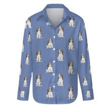 Load image into Gallery viewer, Watercolor Serenade Tricolor King Charles Spaniels Women's Shirt-Apparel-Apparel, Cavalier King Charles Spaniel, Dog Mom Gifts, Shirt-S-CornflowerBlue-19