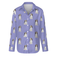 Load image into Gallery viewer, Watercolor Serenade Tricolor King Charles Spaniels Women's Shirt-Apparel-Apparel, Cavalier King Charles Spaniel, Dog Mom Gifts, Shirt-S-CornflowerBlue_1-28