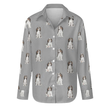 Load image into Gallery viewer, Watercolor Serenade Tricolor King Charles Spaniels Women&#39;s Shirt-Apparel-Apparel, Cavalier King Charles Spaniel, Dog Mom Gifts, Shirt-S-DarkGray-34