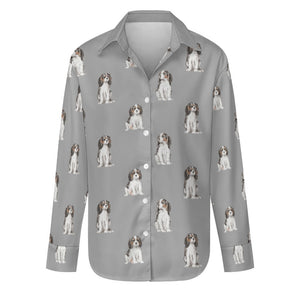 Watercolor Serenade Tricolor King Charles Spaniels Women's Shirt-Apparel-Apparel, Cavalier King Charles Spaniel, Dog Mom Gifts, Shirt-S-DarkGray-34