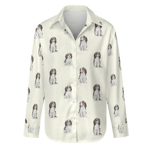 Watercolor Serenade Tricolor King Charles Spaniels Women's Shirt-Apparel-Apparel, Cavalier King Charles Spaniel, Dog Mom Gifts, Shirt-S-Ivory-1